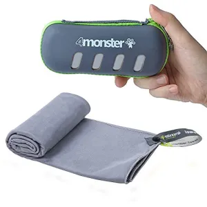 4Monster Microfiber Towel with Carry Case, Super Absorbent Travel Towel, Quick Dry Towel, Camping Towel, Great for Gym, Beach, Swimming, Backpacking and More