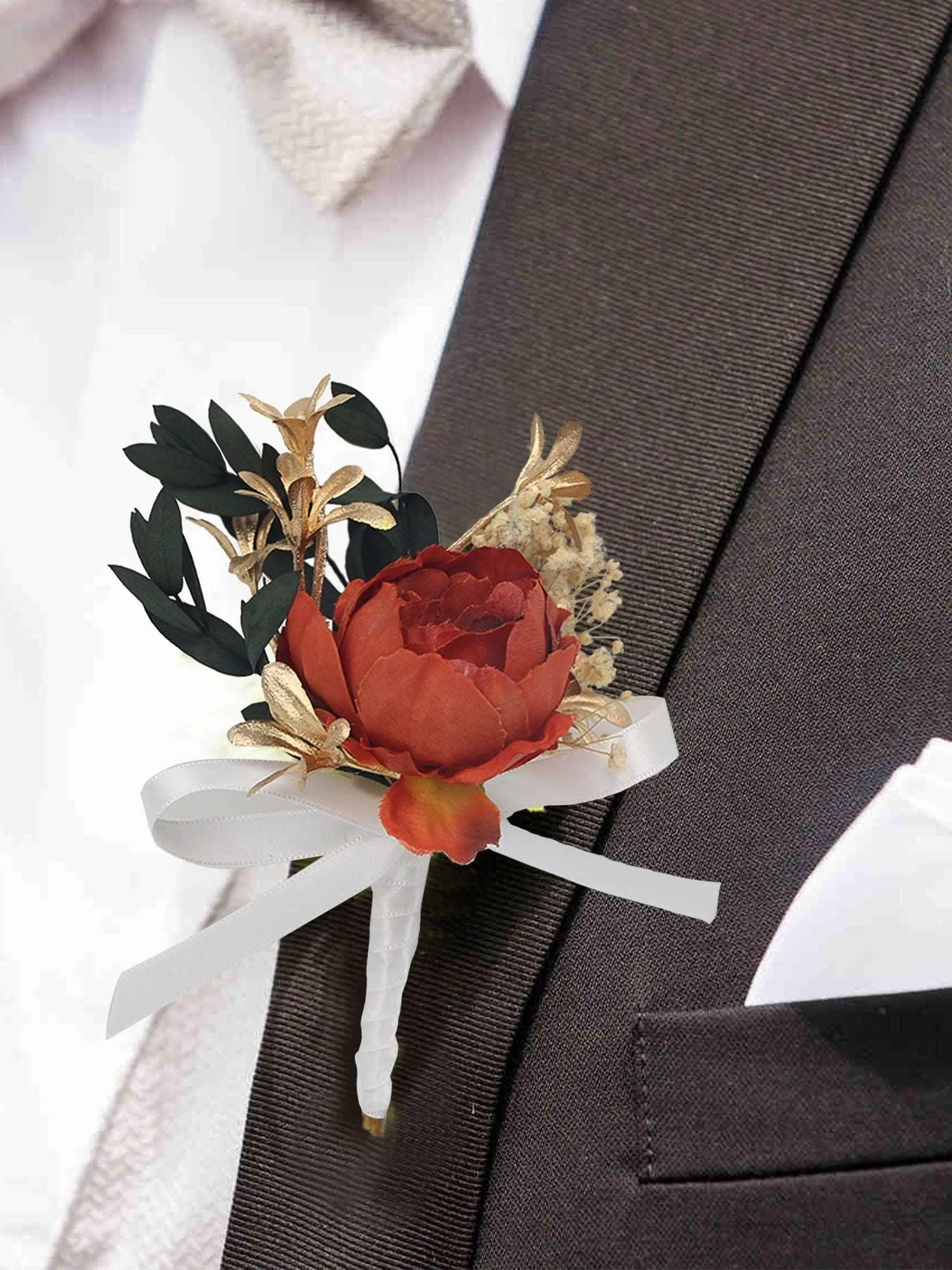 6Pcs Rustic Burnt Orange Boutonnieres