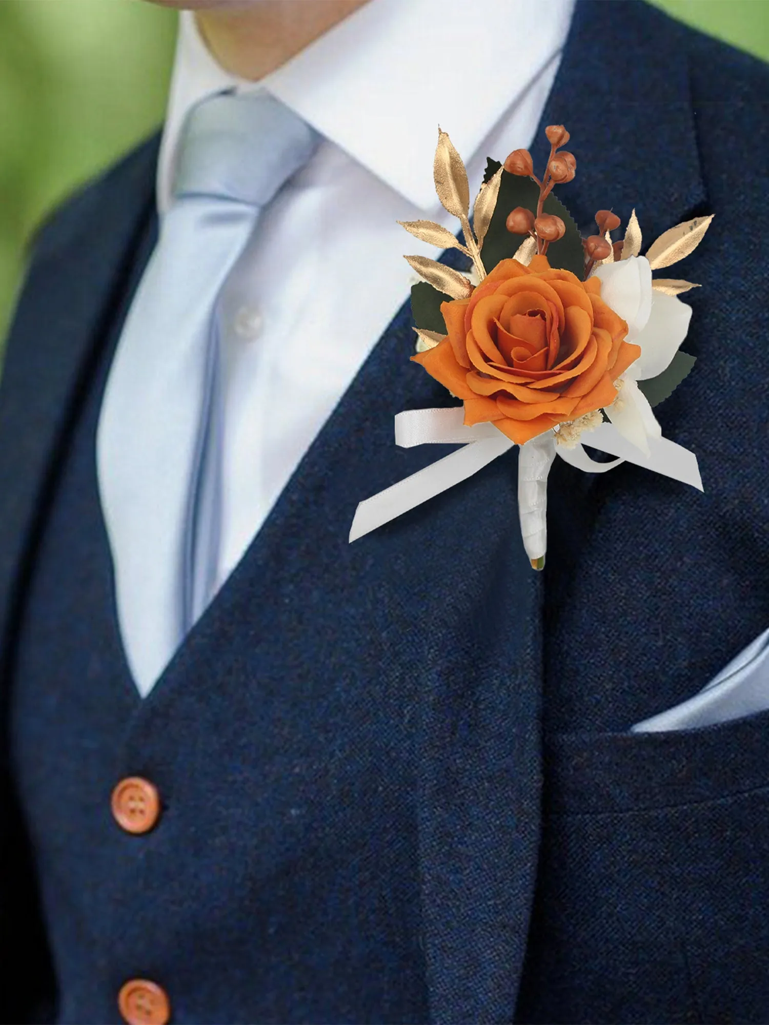 6Pcs Rustic Burnt Orange Boutonnieres