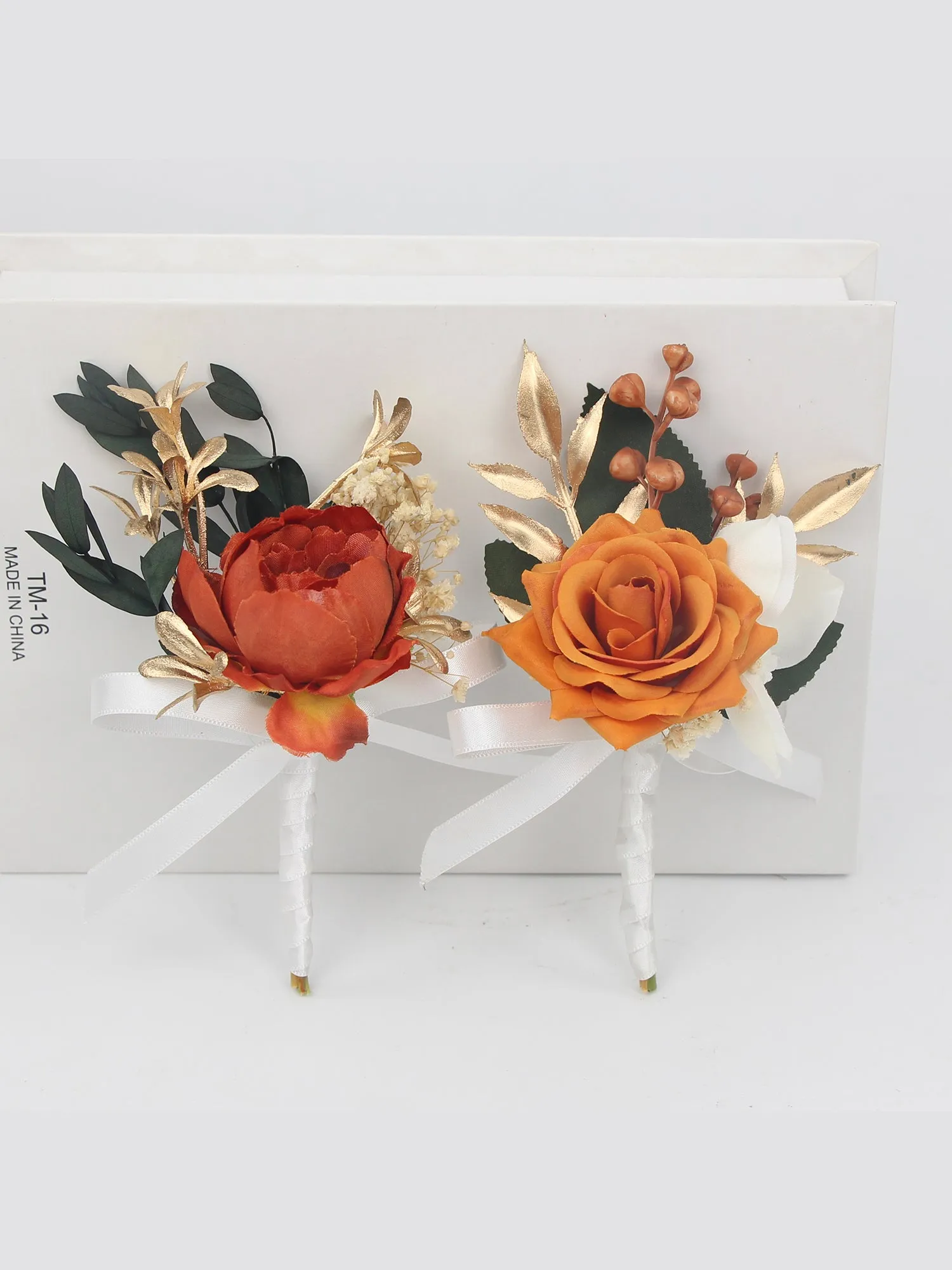 6Pcs Rustic Burnt Orange Boutonnieres