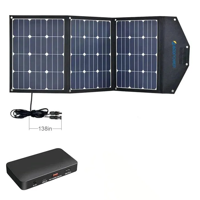 ACOPower 120W Portable Solar Panel Foldable Suitcase With Built In Integrated Output Box