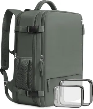 Beraliy Travel Backpack for Men Women, Airline Approved Personal Bag,17.3 Inch Laptop Backpack, Carry On Backpack for Hiking Overnight with USB Charging Hole, Olive-green