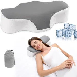 Bespilow Lightweight Ergonomic Memory Foam Camping Pillow,Cervical Pillows for Sleeping,Contour Neck Support Pillow for Neck Pain Relief,Portable Backpacking Pillow w/Travel Storage Bag,Cooling Cover