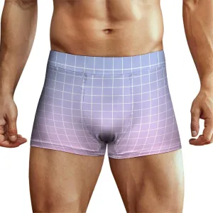 Blue Pink Ombre Grid Print Mens Underwear, Soft Boxers for Men, Moisture-Wicking Breathable Boxer Briefs