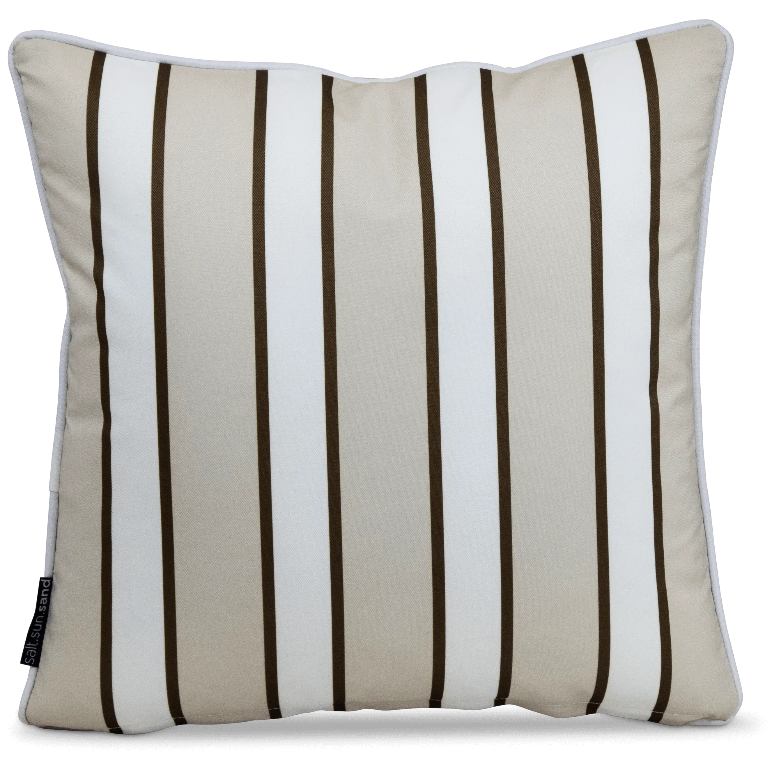 Bondi Stripe Almond Milk - 45 x 45 cm Piped Outdoor Cushion