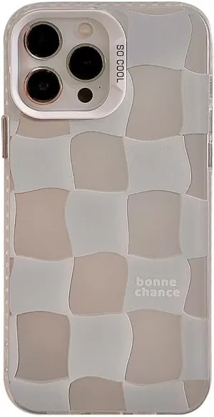 Brief Grid Checkerboard Silver Soft Phone Case Compatible with iPhone Case (Silver,iPhone 14)