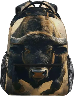 Bull Brown Closeup Backpack for School Boys Girls Laptop Travel Backpack Book Bag Daypack 11.4 16 In M