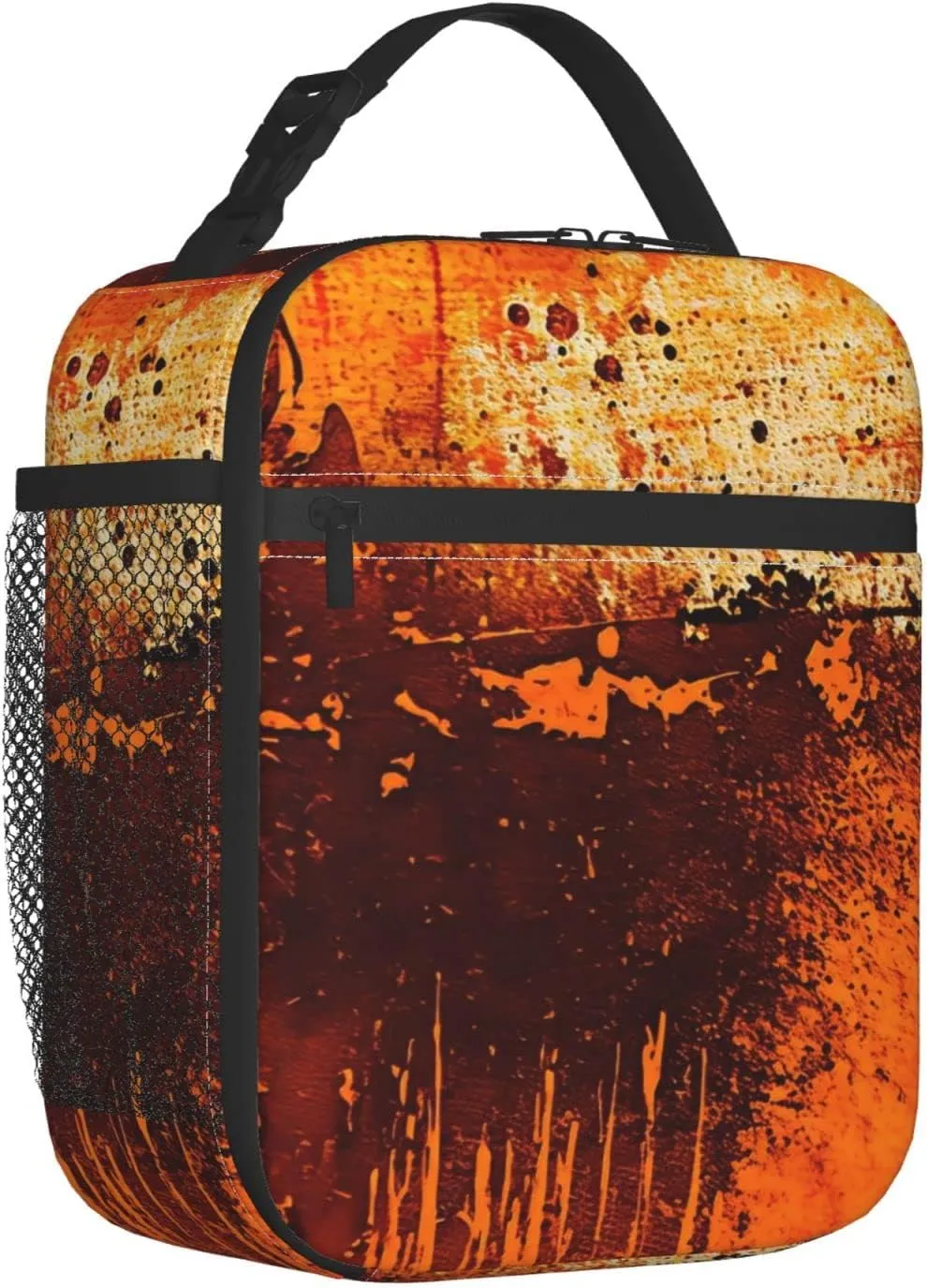 Burnt Abstract Monochrome Orange Graphic Blots Lunch Bag Reusable Portable Lunch Box for Men Women, Insulated Lunch Tote Bag for Picnic Office