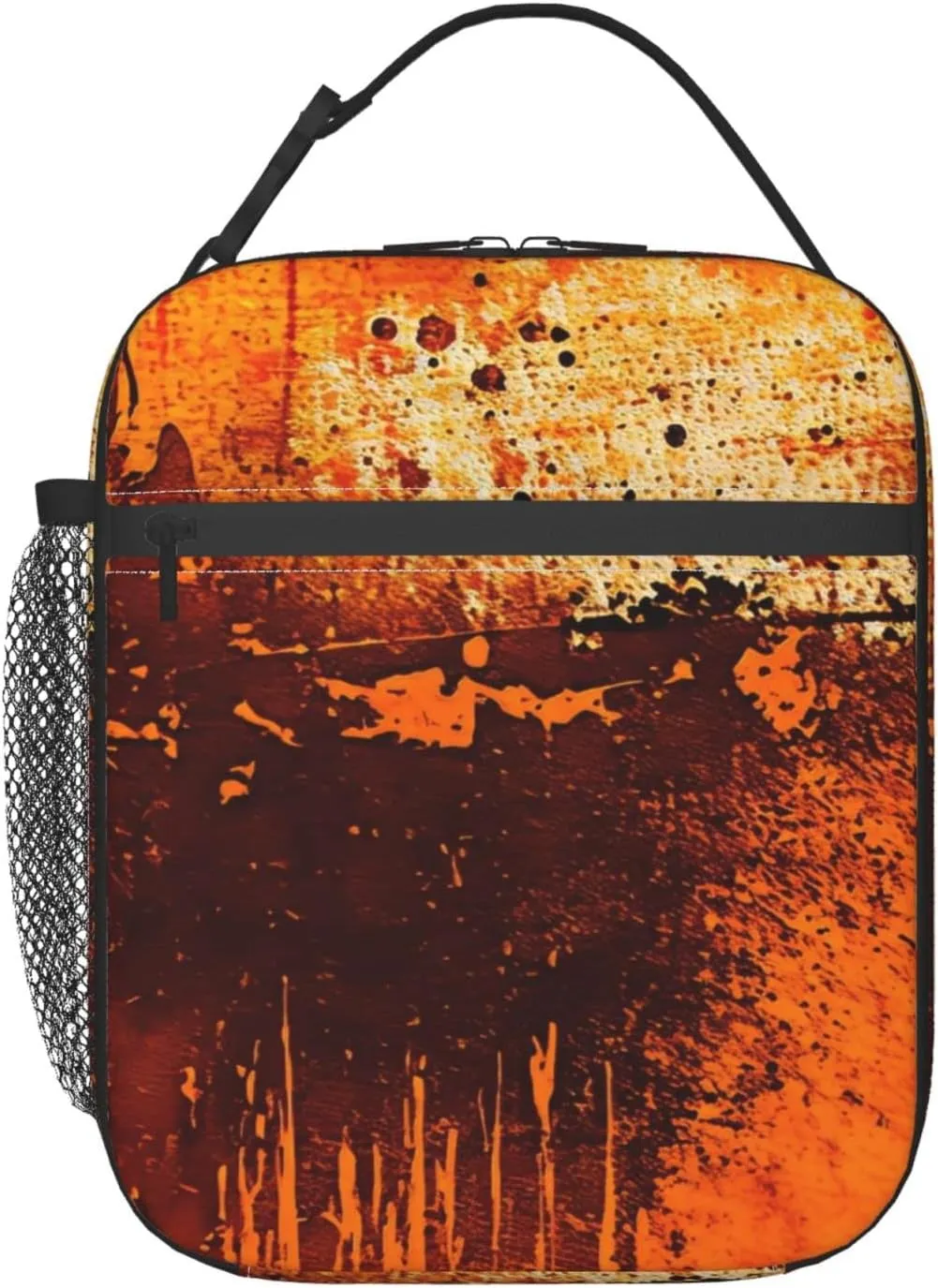 Burnt Abstract Monochrome Orange Graphic Blots Lunch Bag Reusable Portable Lunch Box for Men Women, Insulated Lunch Tote Bag for Picnic Office