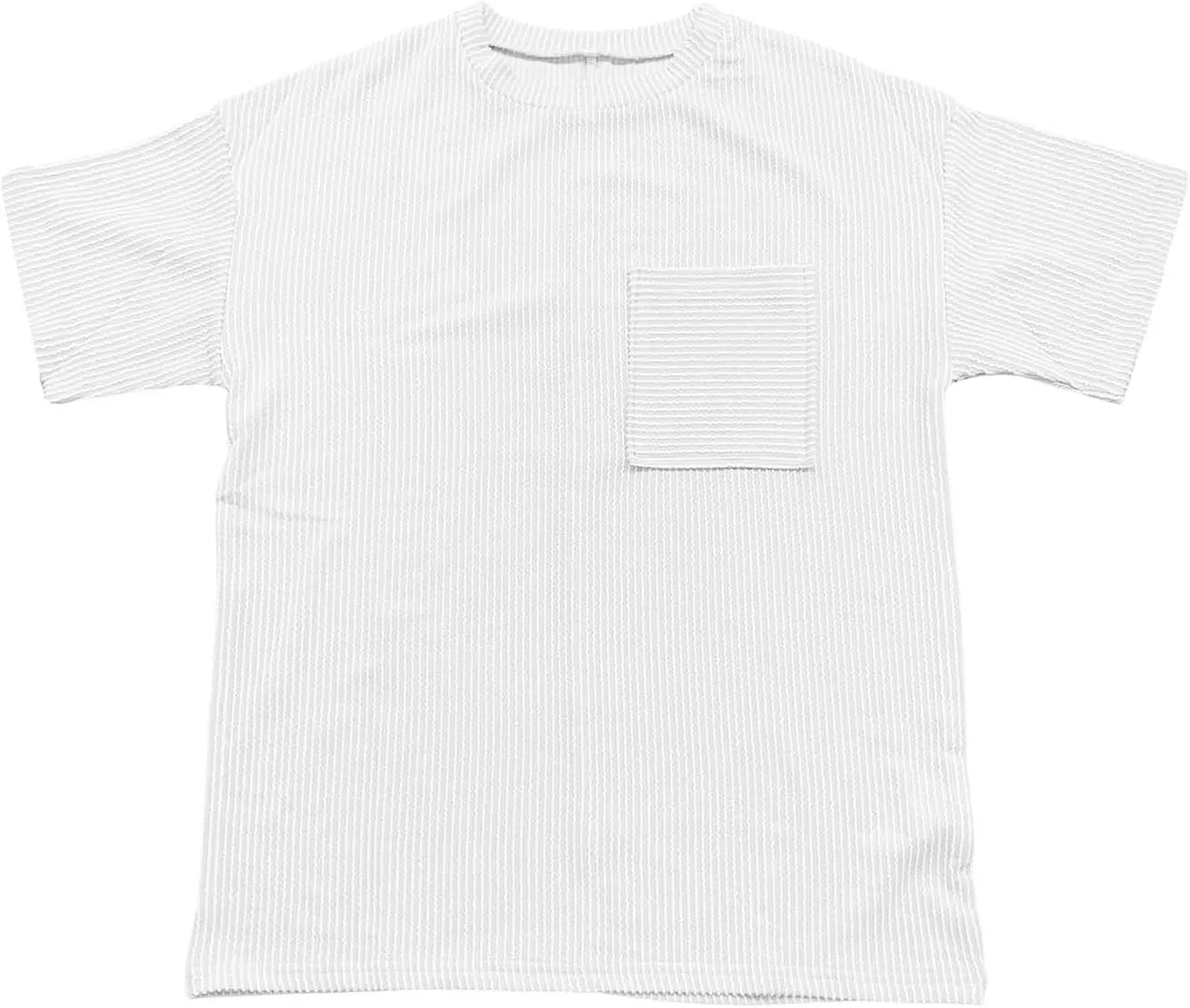 Casual Contrasting Striped Short Sleeved Pocket Round Neck T Shirt Fit Loose Comfortable Flowy Soft Tops