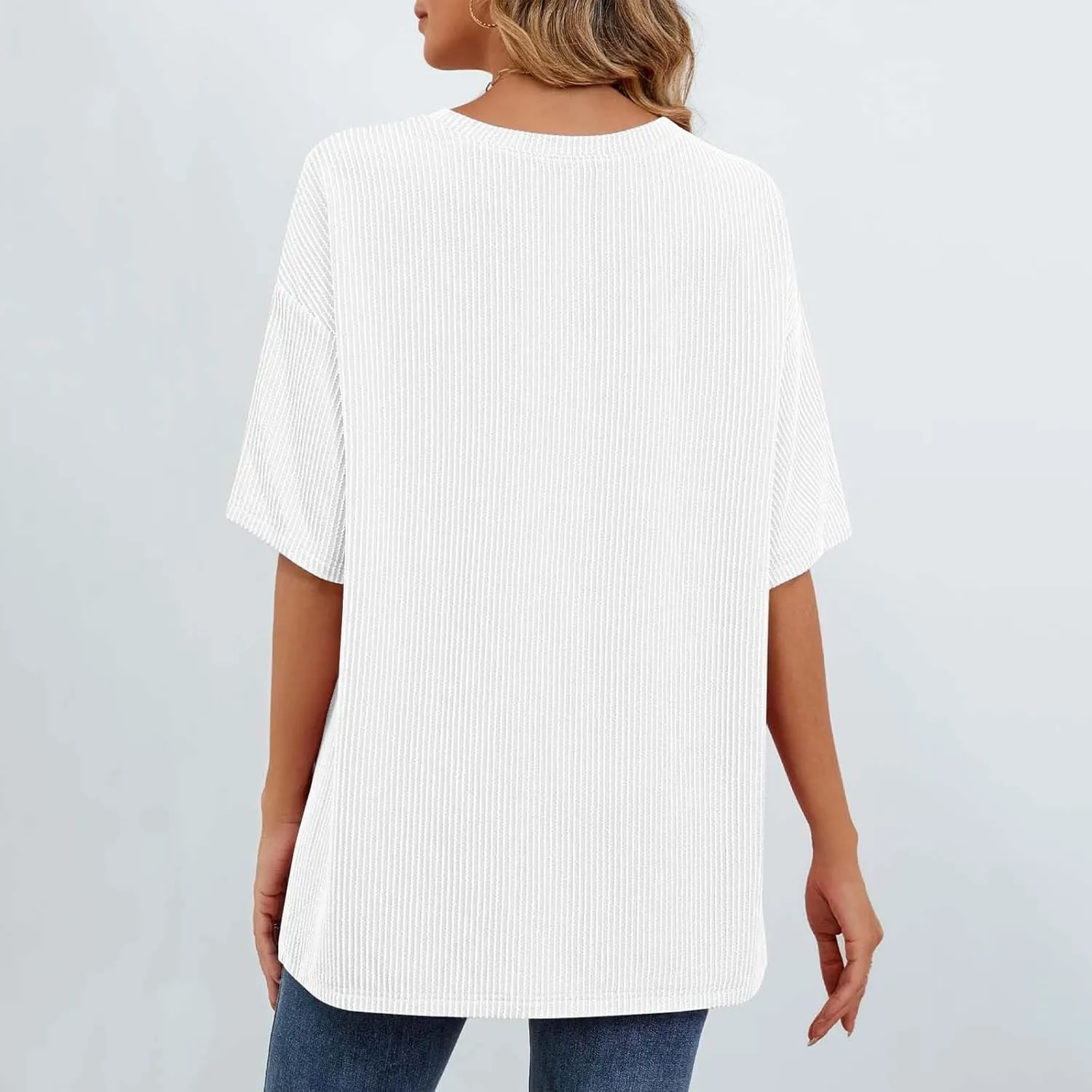 Casual Contrasting Striped Short Sleeved Pocket Round Neck T Shirt Fit Loose Comfortable Flowy Soft Tops