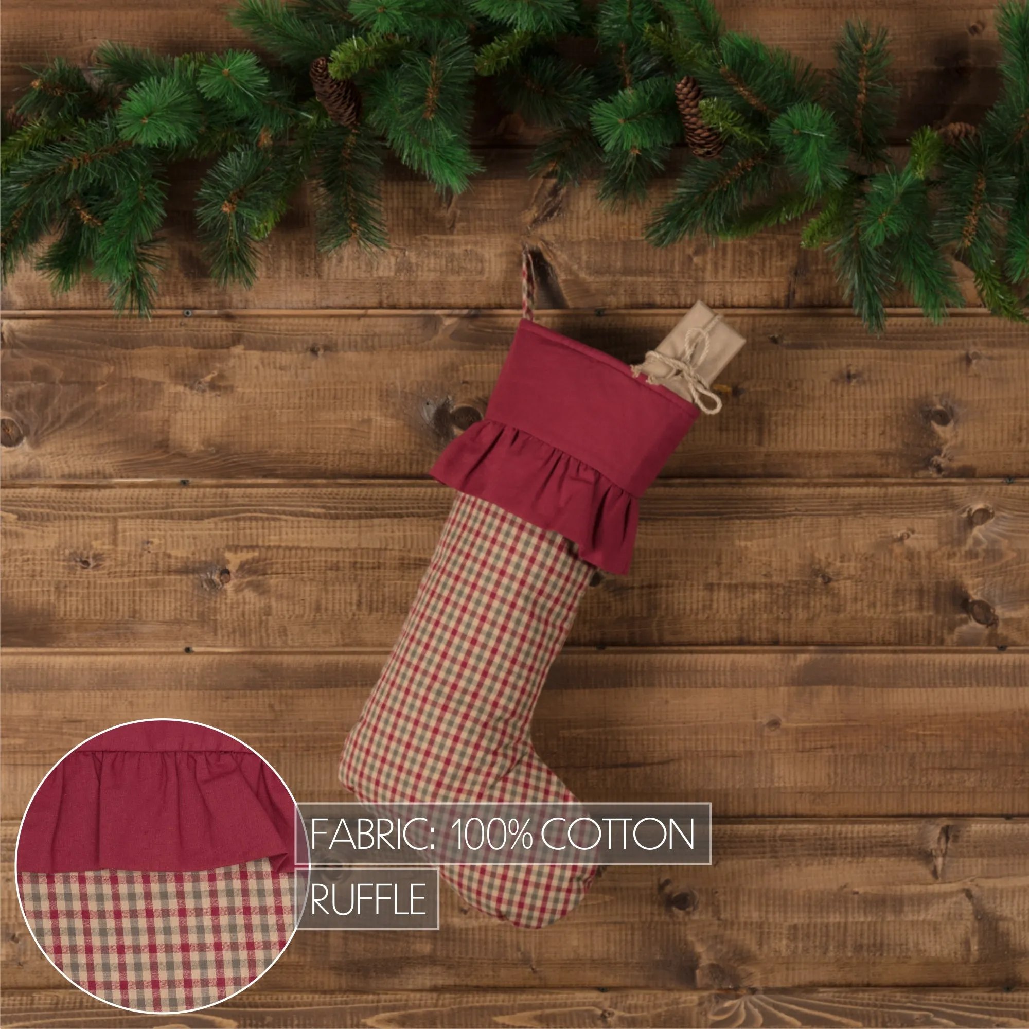 Christmas Stocking 12x20 Jonathan Plaid Tan Red Green Holiday Decor VHC Brands