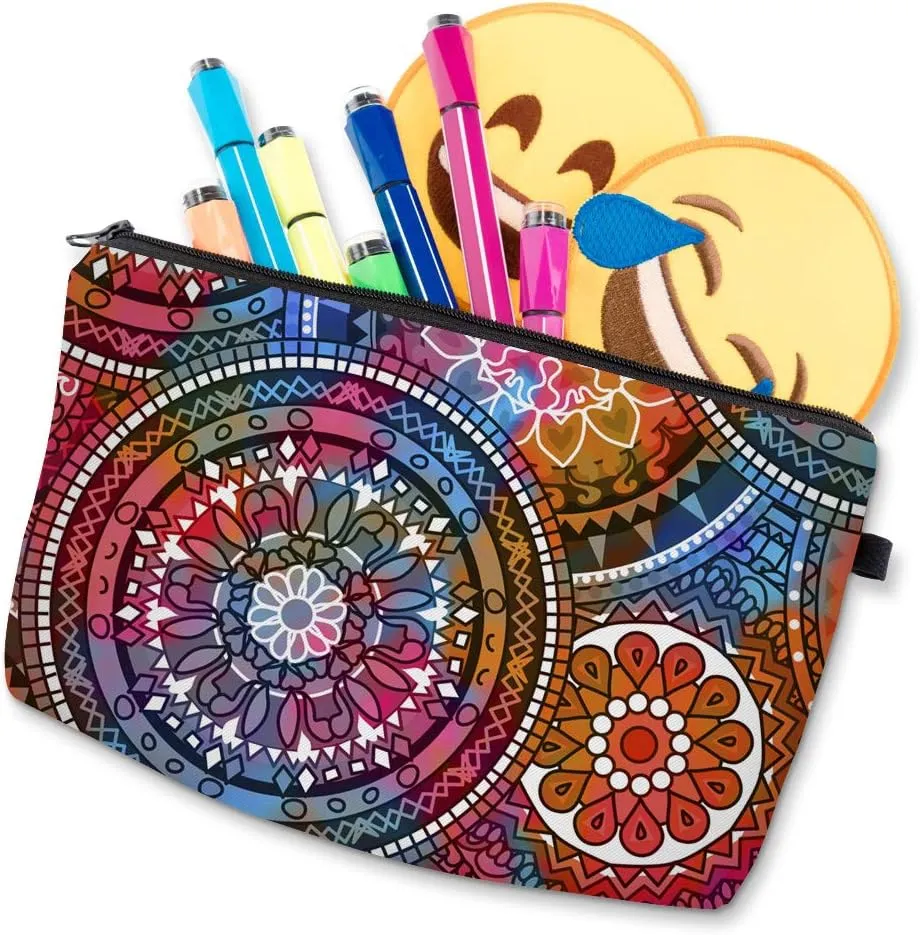 Deanfun Cosmetic Bag for Women, Mandala Flowers Waterproof Makeup Bags Roomy Toiletry Pouch Travel Accessories Gifts (51555)