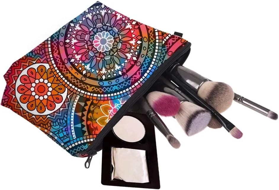 Deanfun Cosmetic Bag for Women, Mandala Flowers Waterproof Makeup Bags Roomy Toiletry Pouch Travel Accessories Gifts (51555)
