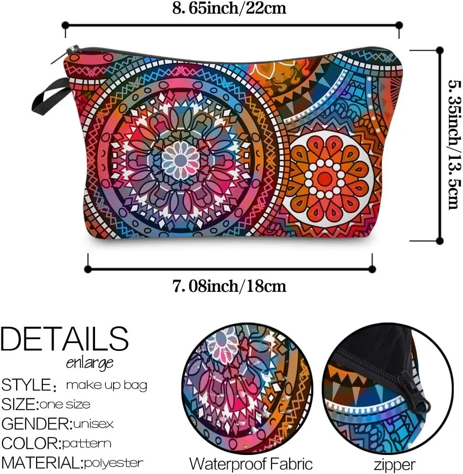 Deanfun Cosmetic Bag for Women, Mandala Flowers Waterproof Makeup Bags Roomy Toiletry Pouch Travel Accessories Gifts (51555)