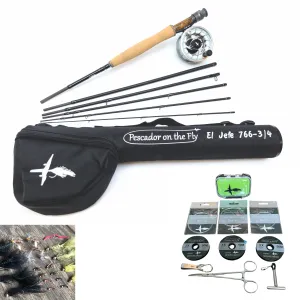 El Jefe Fly Fishing Combo Package | 766-3 | 7'6" Six Section 3 Weight Fly Rod And Reel Outfit