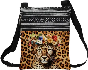 Floral Leopard Messenger Bag Small Ethnic Pattern Printed Adjustable Strap Crossbody Zipper Bag Floral Leopard Phone Bag Wallet Cute Shoulder Handbag for Women