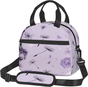 Flower Print,Insulated Lunch Bag for Women/Men,Purple Plants Tone Monochrome Design,Reusable Leakproof Cooler Tote Bag Organizer with Adjustable Shoulder Strap for Adult,Dark Purple