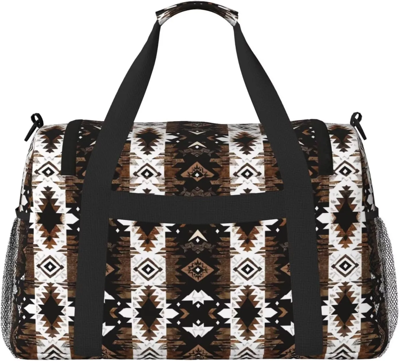 Gym Bag Womens Mens Aztec Boho Western Navajo Travel Duffel Bag Ethnic Vintage Native American Tribal Ethnic Southwest Sport Gym Tote Bags Swimming Yoga Weekend Overnight Carry on Bag, Brown