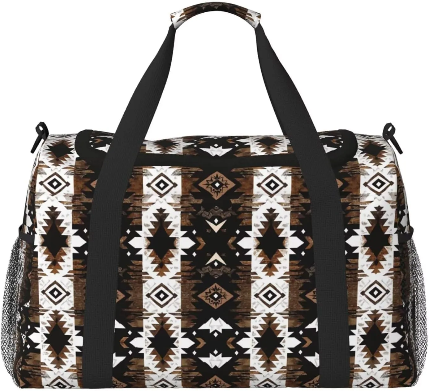 Gym Bag Womens Mens Aztec Boho Western Navajo Travel Duffel Bag Ethnic Vintage Native American Tribal Ethnic Southwest Sport Gym Tote Bags Swimming Yoga Weekend Overnight Carry on Bag, Brown