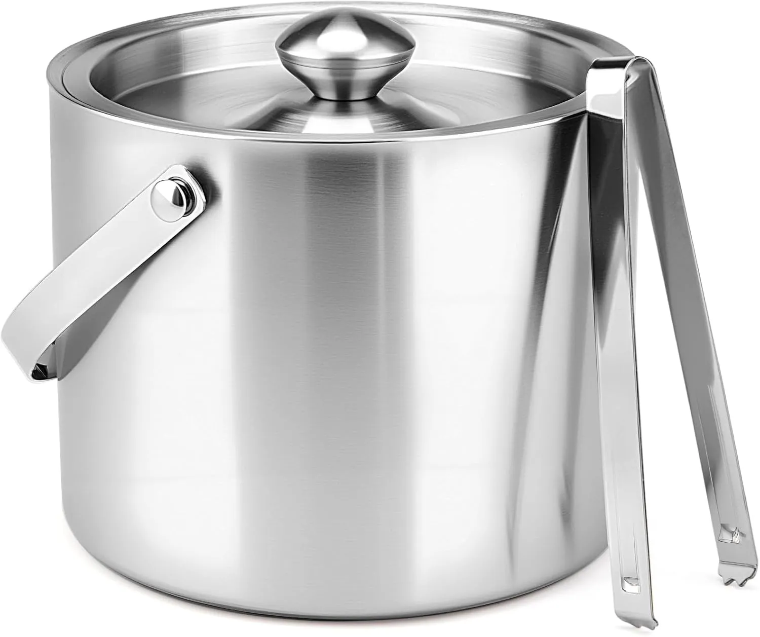 Ice Bucket, 3L Double-Wall Stainless Steel Insulated Ice Bucket With Lid and Ice-Tong, Ice-Buckets for Parties Home Bar, Chilling Beer, Champagne, Wine Bottle(Silver)