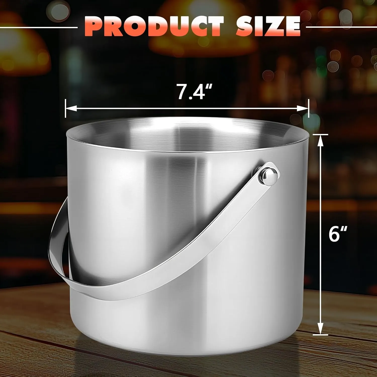 Ice Bucket, 3L Double-Wall Stainless Steel Insulated Ice Bucket With Lid and Ice-Tong, Ice-Buckets for Parties Home Bar, Chilling Beer, Champagne, Wine Bottle(Silver)