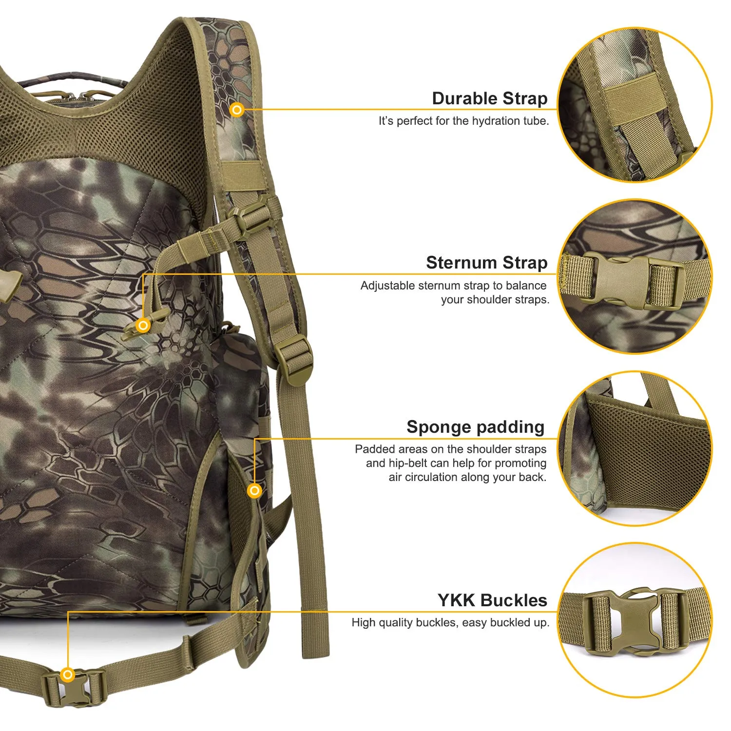 Mardingtop 28L Tactical Backpacks Molle Hiking daypacks for Camping Hiking Military Traveling Motorcycle (28L-Snake Skin Printed)