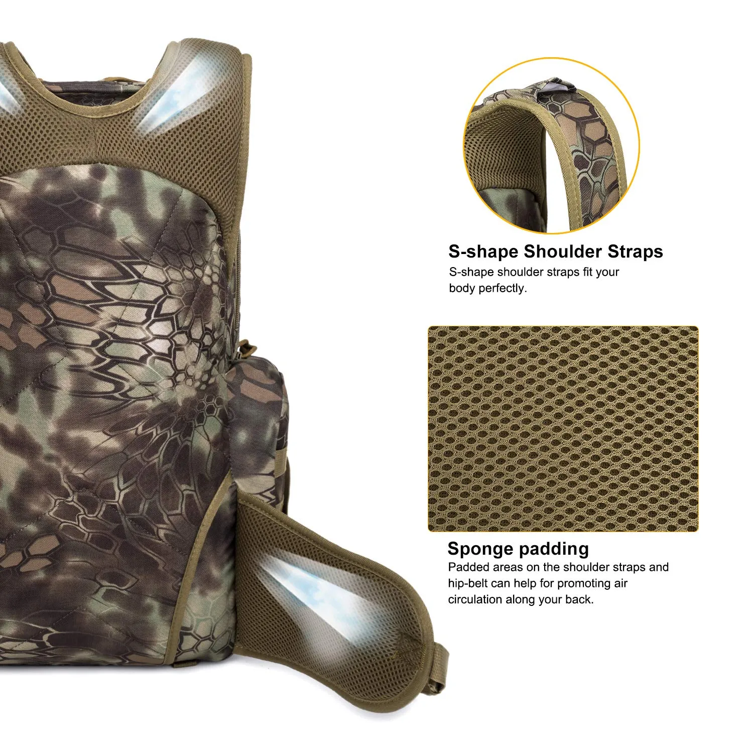 Mardingtop 28L Tactical Backpacks Molle Hiking daypacks for Camping Hiking Military Traveling Motorcycle (28L-Snake Skin Printed)