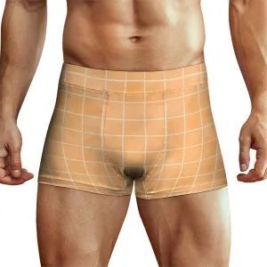 Orange Hand Drawn Grid Print Mens Underwear, Soft Boxers for Men, Moisture-Wicking Breathable Boxer Briefs