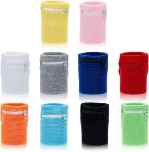 PLIGREAT 10 Pcs Wrist Wallet Wrist Wallet Pouch with Zipper, Wrist Sweat Bands for Women Men, Sports Lightweight Wristband Wrist Wallets for Running Walking Hiking Travel Key Card Storage Bags