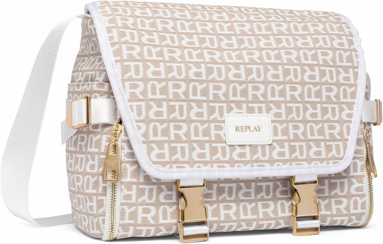 Replay Womens Logo Print Shoulder Bag, Dirty White   Sand 1628, Einheitsgre