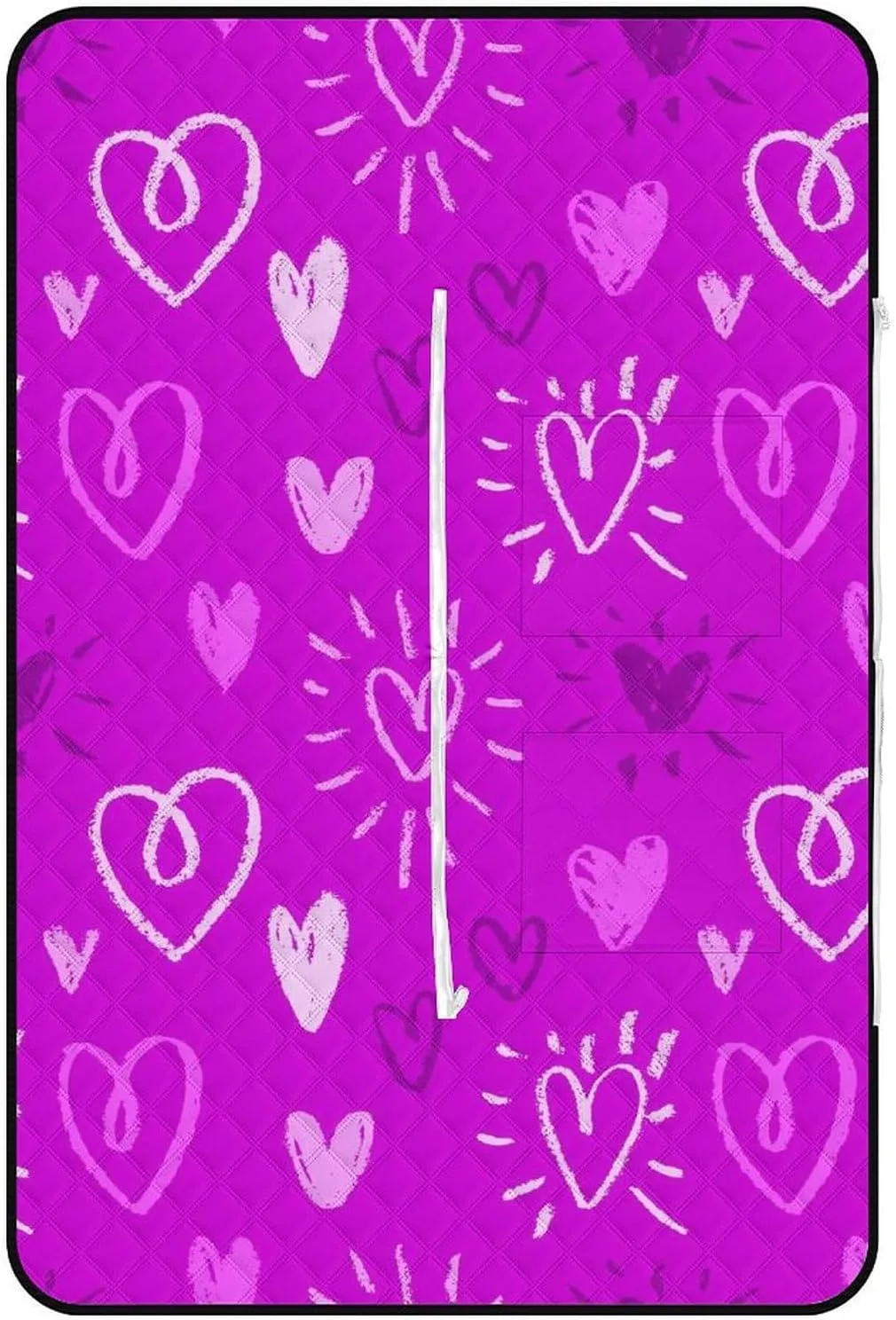 Romantic Violet Chalk Hearts Picnic Blanket Outdoor Camping Mat Foldable Portable Tote Bag 3-Layer Waterproof Backing for Outdoors Concerts Beach Park 60""x40"", 150x100cm, Style