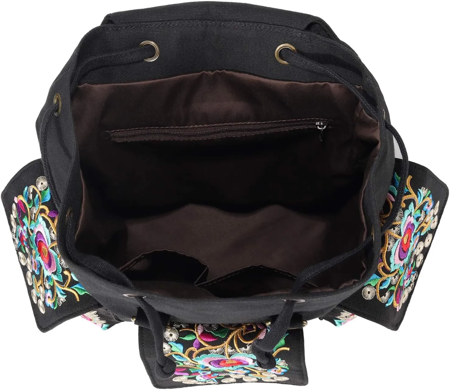 SILKAREA Vintage Embroidered Backpack Purse for Women Handbag Canvas Shoulder Bag Ethnic Boho Travel Backpack (Black S2) Large