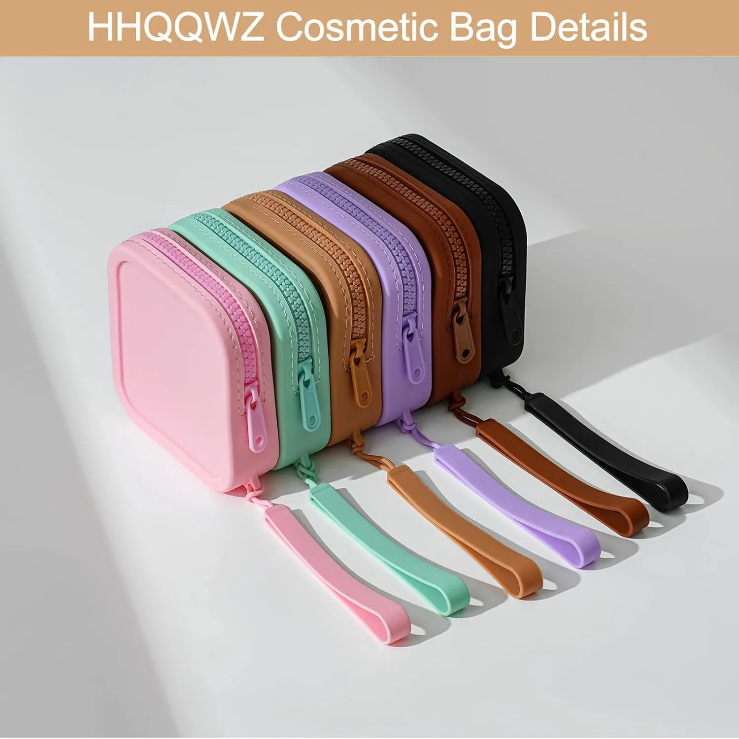 Small Square Portable Silicone Makeup Bag for Women Girls, Small Travel Lovely Waterproof Toiletry Cosmetic Bag, Zipper Closure Organizer Makeup Case with Handle (Dark Brown)
