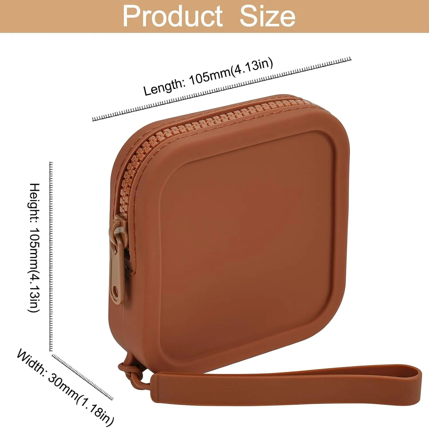 Small Square Portable Silicone Makeup Bag for Women Girls, Small Travel Lovely Waterproof Toiletry Cosmetic Bag, Zipper Closure Organizer Makeup Case with Handle (Dark Brown)