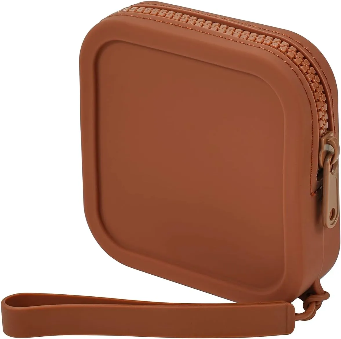 Small Square Portable Silicone Makeup Bag for Women Girls, Small Travel Lovely Waterproof Toiletry Cosmetic Bag, Zipper Closure Organizer Makeup Case with Handle (Dark Brown)