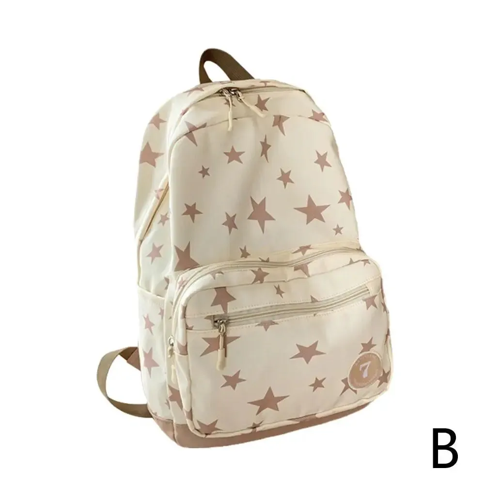 Sohiwoo White Star Printed Solid Backpack Bookbag Student Back To School Casual Fashion Nylon Travel  Women's Large Backpacks