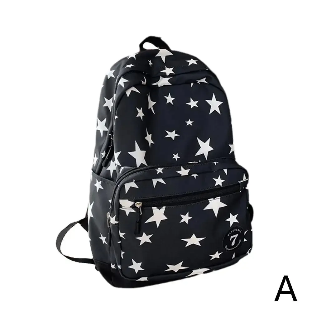 Sohiwoo White Star Printed Solid Backpack Bookbag Student Back To School Casual Fashion Nylon Travel  Women's Large Backpacks