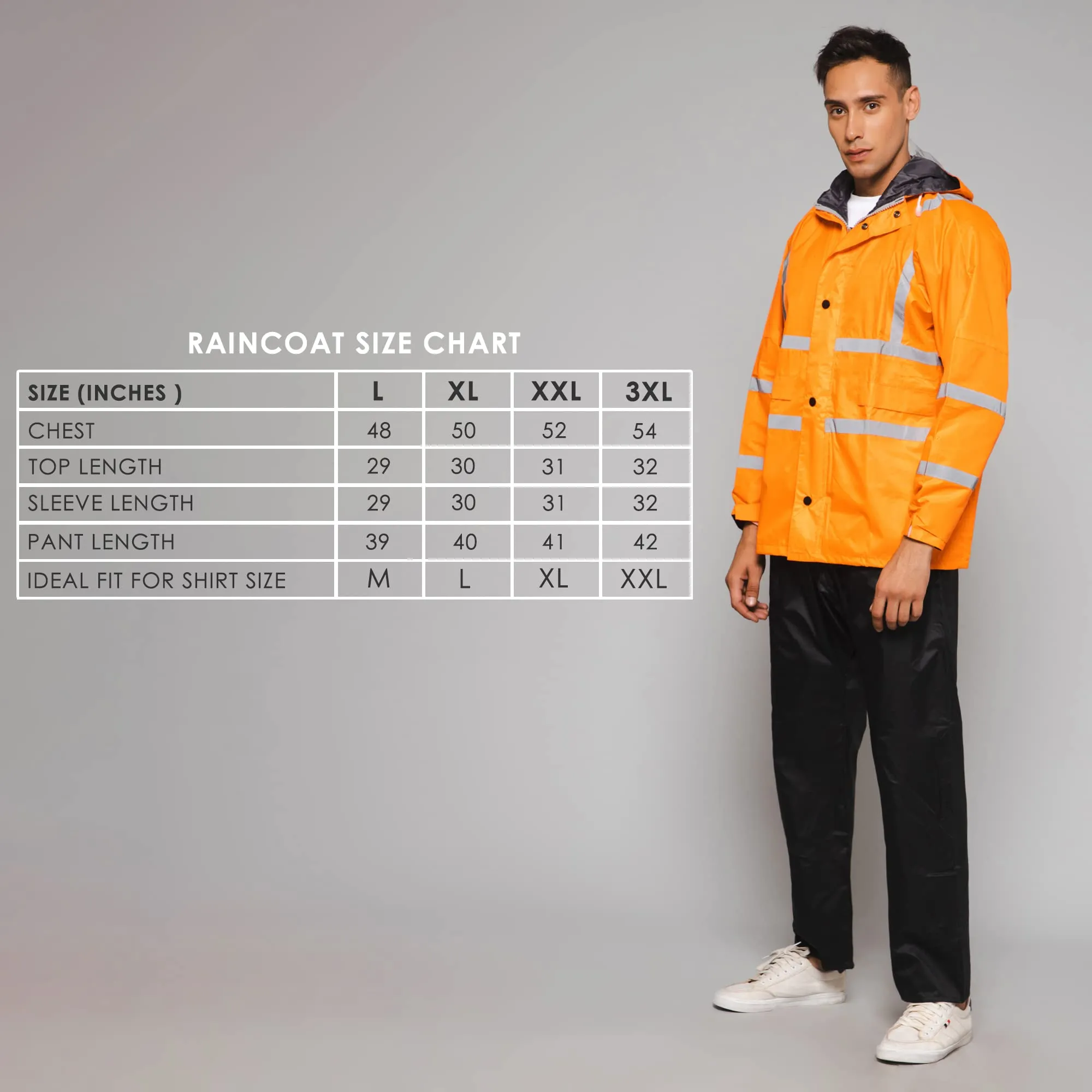 THE CLOWNFISH Leroy Series Rain Coat for Men Waterproof for Bike Raincoat for Men with Hood. Set of Orange Jacket with Black Trouser (XX-Large)