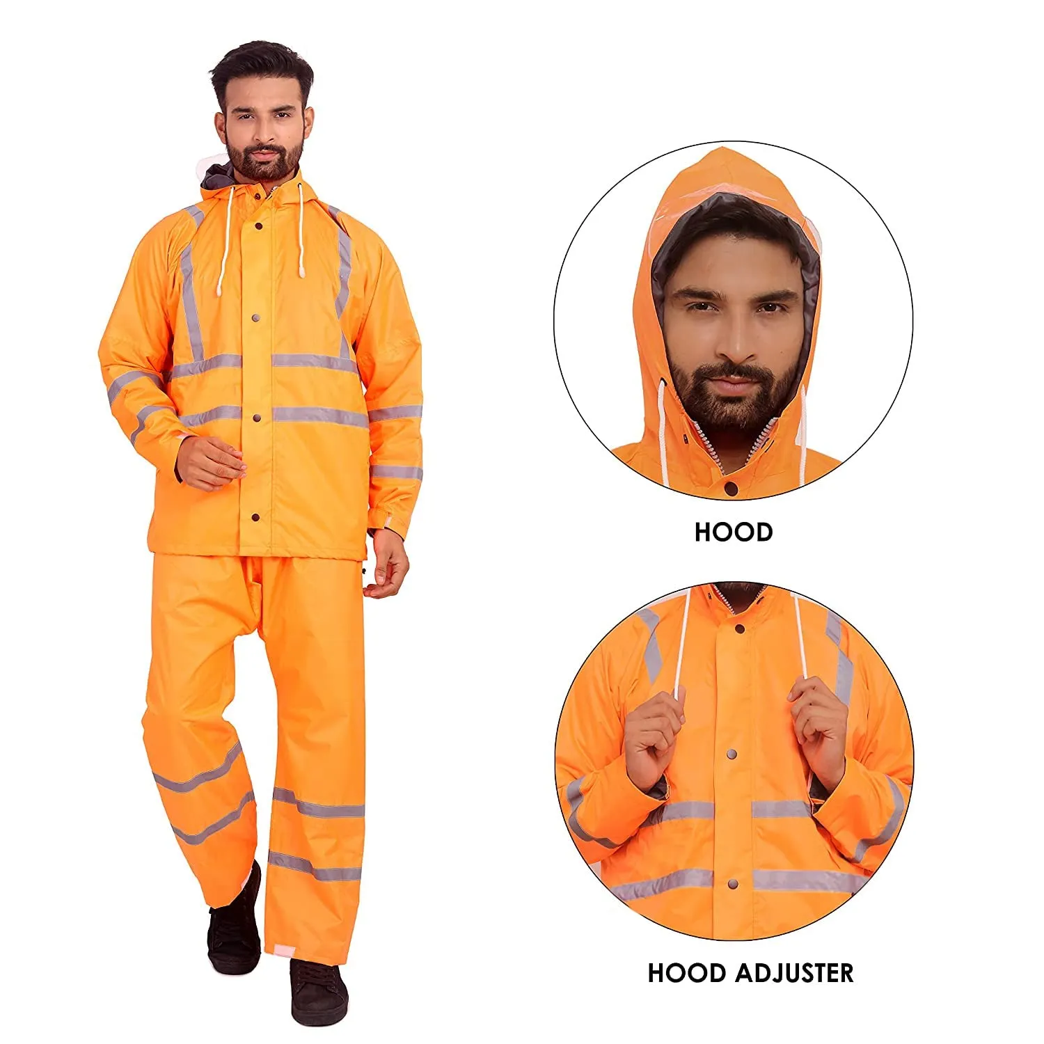 THE CLOWNFISH Rain Coat for Men Waterproof for Bike Raincoat for Men with Hood. Set of Top and Bottom. Debonair Series (Orange, Large)
