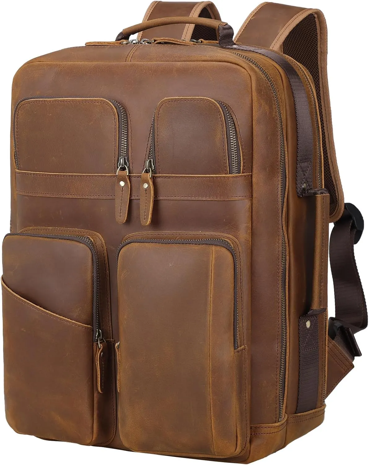 TIDING 17.3 Inch Full Grain Leather Laptop Backpack for Men Multi Pockets Casual Daypack Travel Rucksack