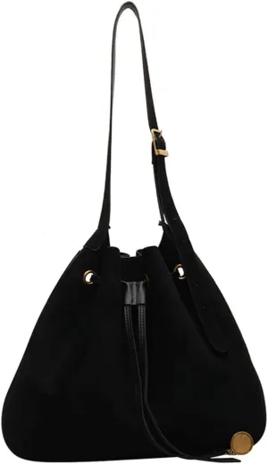 Trendy Drawstring Hobo Shoulder Bag Retro Suede Bucket Purse Causal Travel College Crossbody Bag with Adjustable Strap 2024