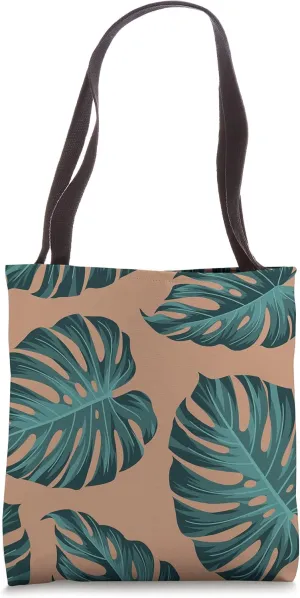 Tropical Botanical Monstera Leaves Summer Pattern - Caramel Tote Bag
