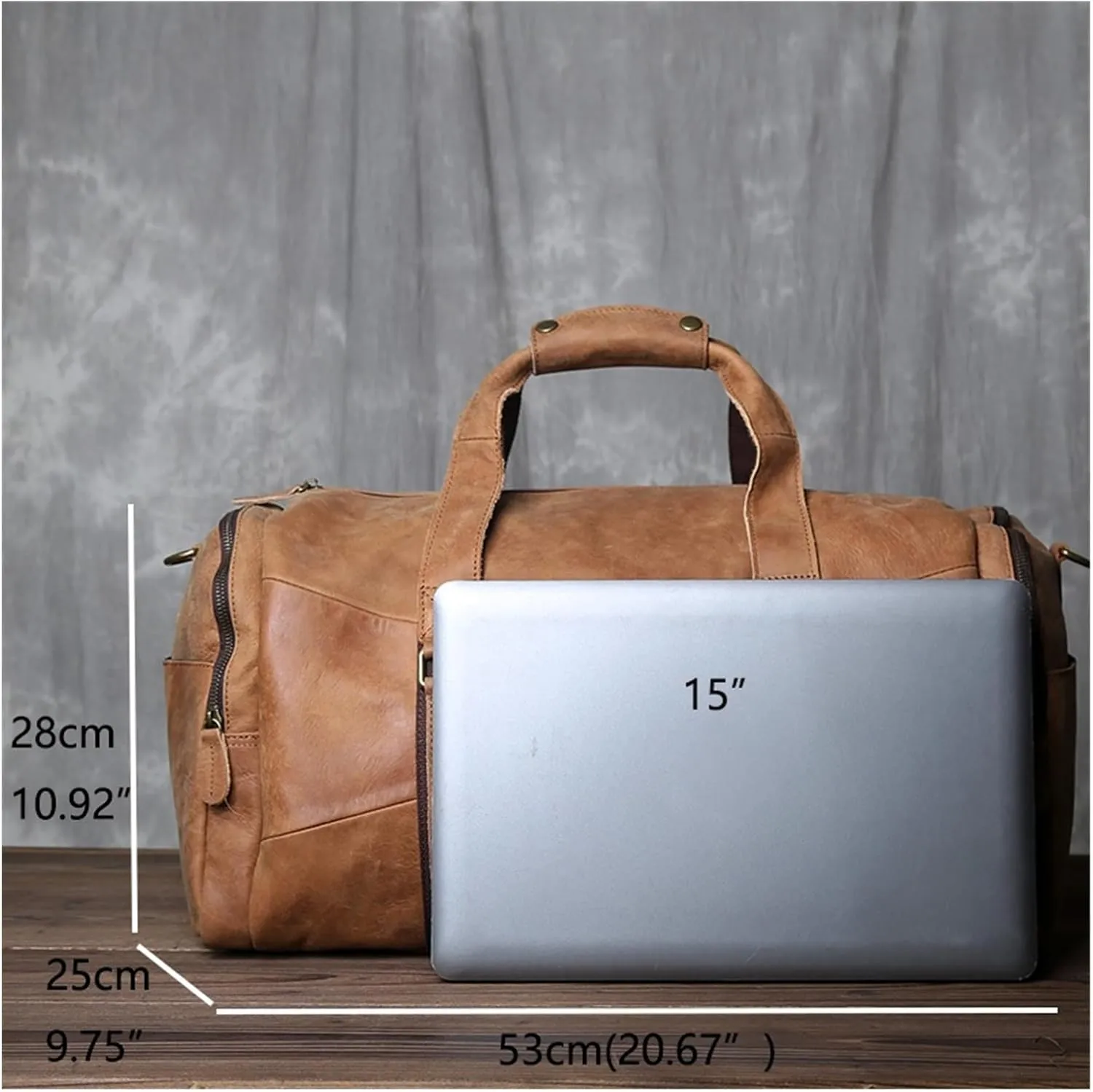 Vintage Leather Travel Bag for Men Cowhide Large Capacity Outdoor Mens Handbag (Retro Brown 20 * 11 * 10inch)