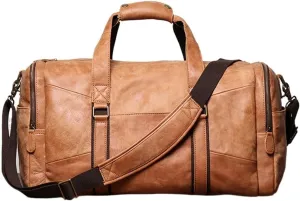 Vintage Leather Travel Bag for Men Cowhide Large Capacity Outdoor Mens Handbag (Retro Brown 20 * 11 * 10inch)