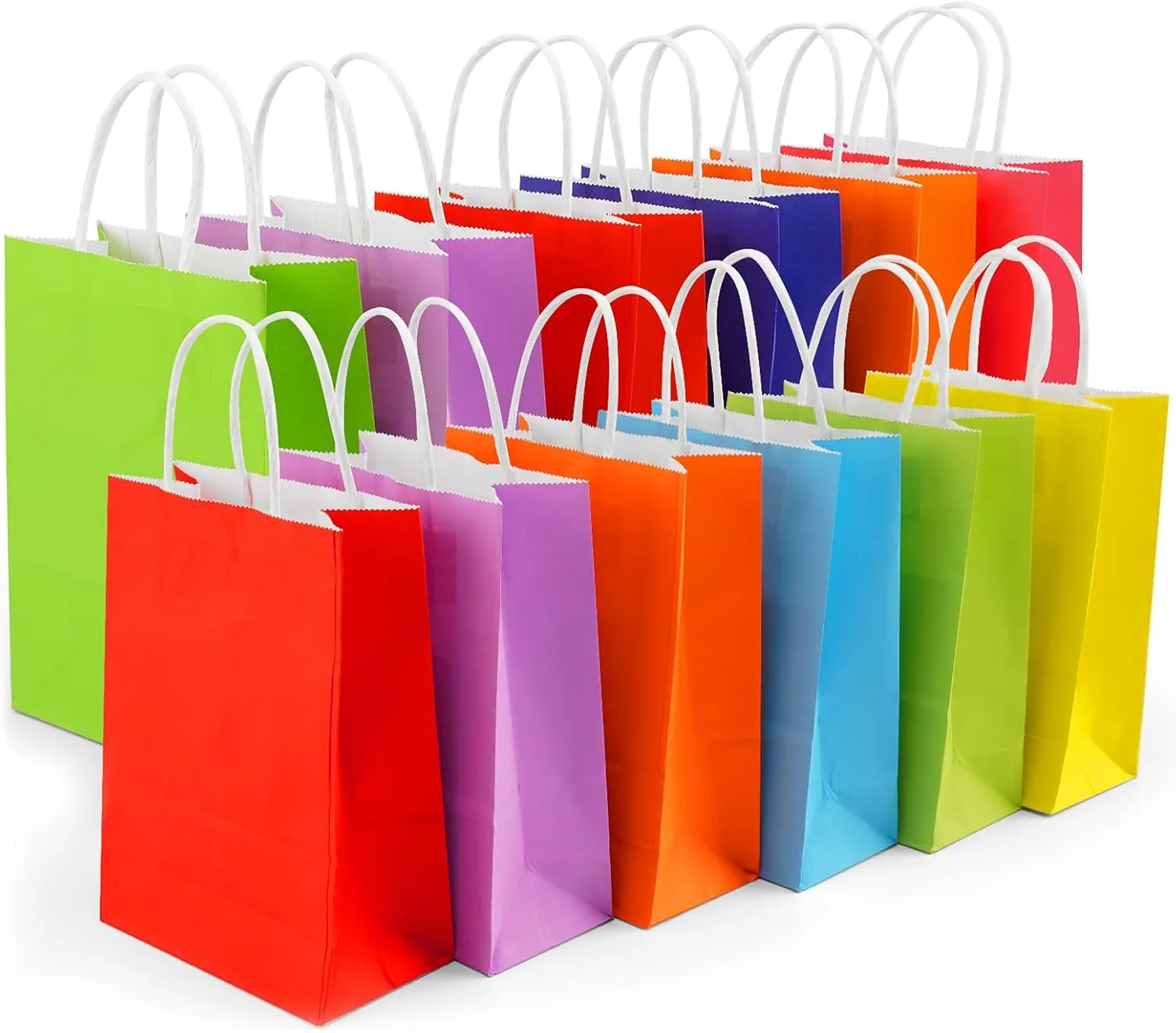 Yasashii Small Gift Bags With Handles, 24Pcs-8 Colors Kraft Brown Paper Party Favor Gift Tteat Bags, Rainbow Bag For Christmas, Kids Birthday, Party Supplies, Wedding, Baby Shower
