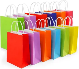 Yasashii Small Gift Bags With Handles, 24Pcs-8 Colors Kraft Brown Paper Party Favor Gift Tteat Bags, Rainbow Bag For Christmas, Kids Birthday, Party Supplies, Wedding, Baby Shower